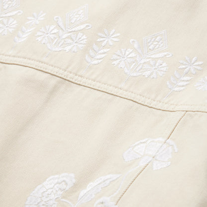 Embroidered Cream Denim Jacket | Stetson White