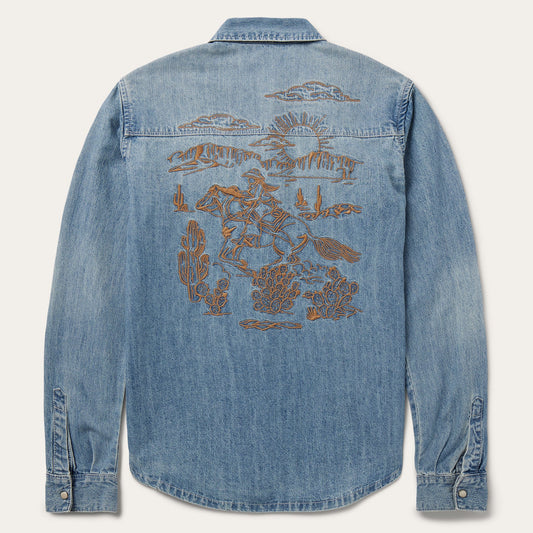Embroidered Light Denim Shirt | Stetson Blue