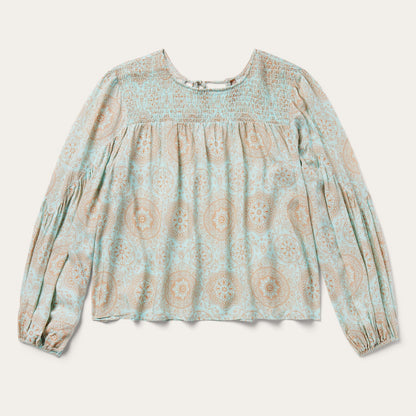 Mandala Print Peasant Blouse | Stetson Blue