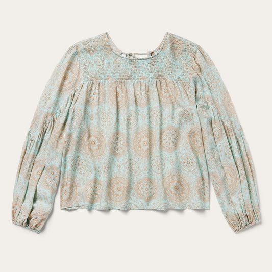 Mandala Print Peasant Blouse | Stetson Blue