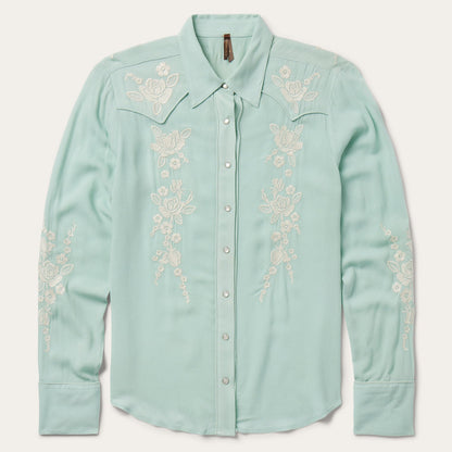 Aqua Crepe Western Shirt | Stetson Blue