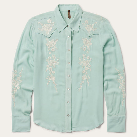 Aqua Crepe Western Shirt | Stetson Blue