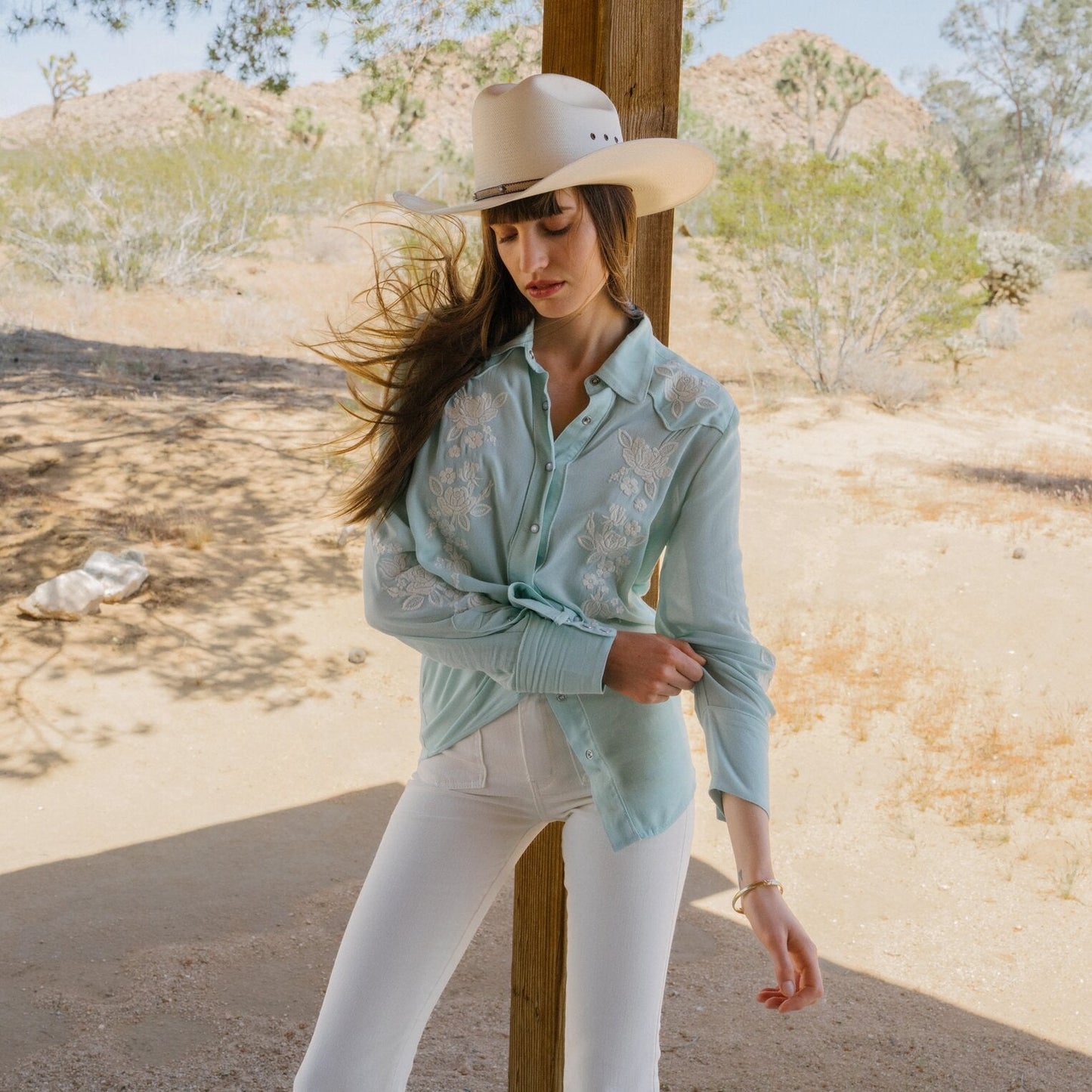 Aqua Crepe Western Shirt | Stetson Blue