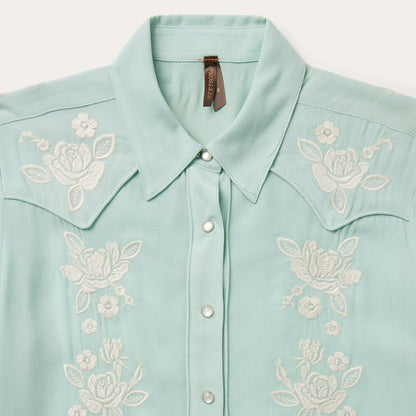 Aqua Crepe Western Shirt | Stetson Blue