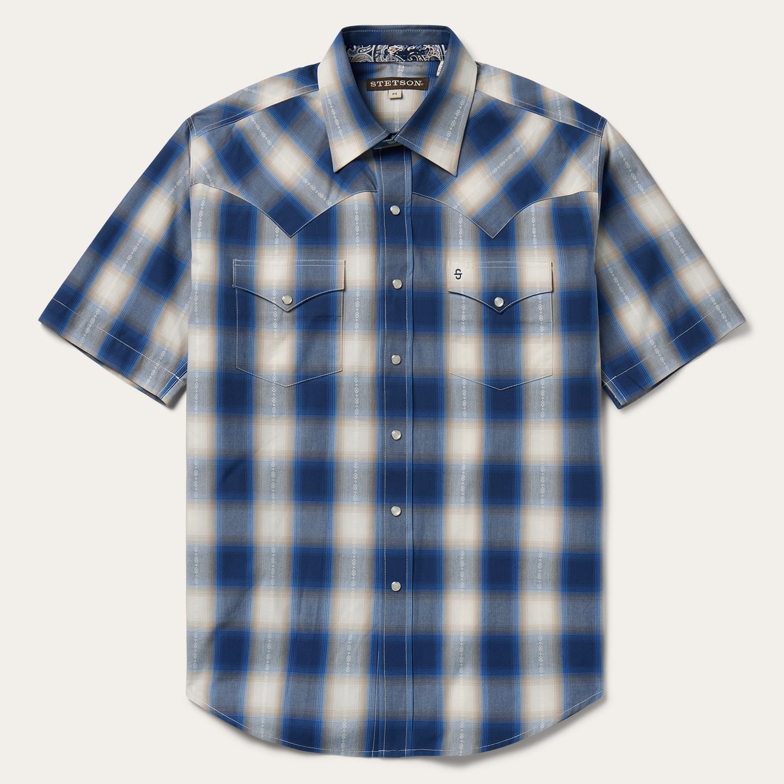 Blue Ombre Plaid Short Sleeve Western Shirt | Stetson Blue