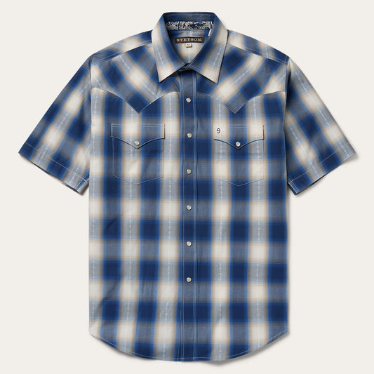 Blue Ombre Plaid Short Sleeve Western Shirt | Stetson Blue