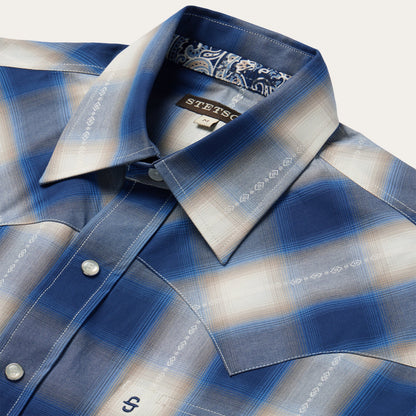 Blue Ombre Plaid Short Sleeve Western Shirt | Stetson Blue