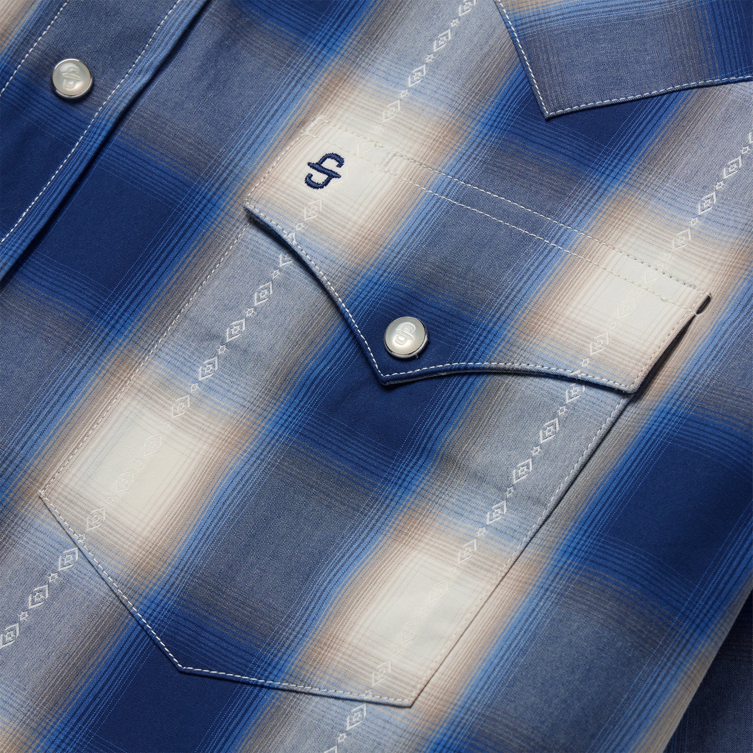 Blue Ombre Plaid Short Sleeve Western Shirt | Stetson Blue