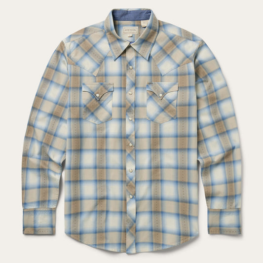Sand Plaid Dobby Western Shirt | Stetson Brown