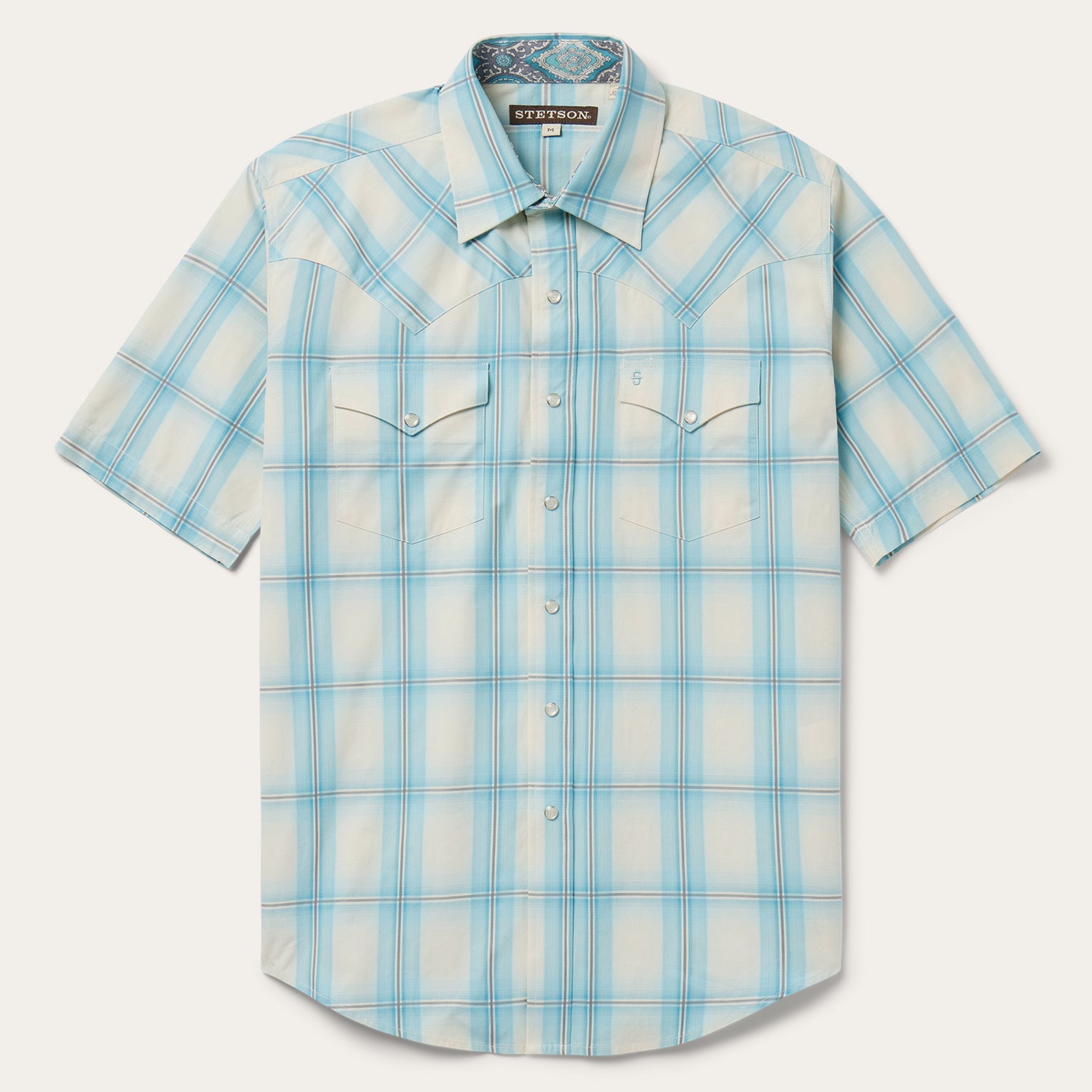 Ombre Plaid Short Sleeve Western Shirt | Stetson Blue