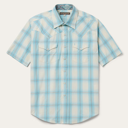 Ombre Plaid Short Sleeve Western Shirt | Stetson Blue