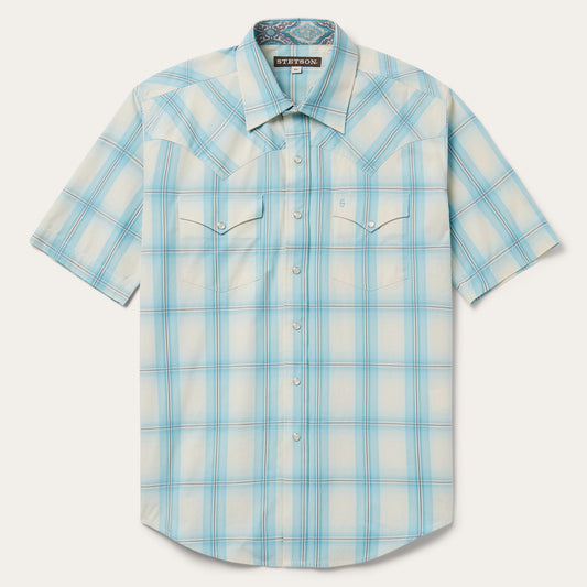 Ombre Plaid Short Sleeve Western Shirt | Stetson Blue