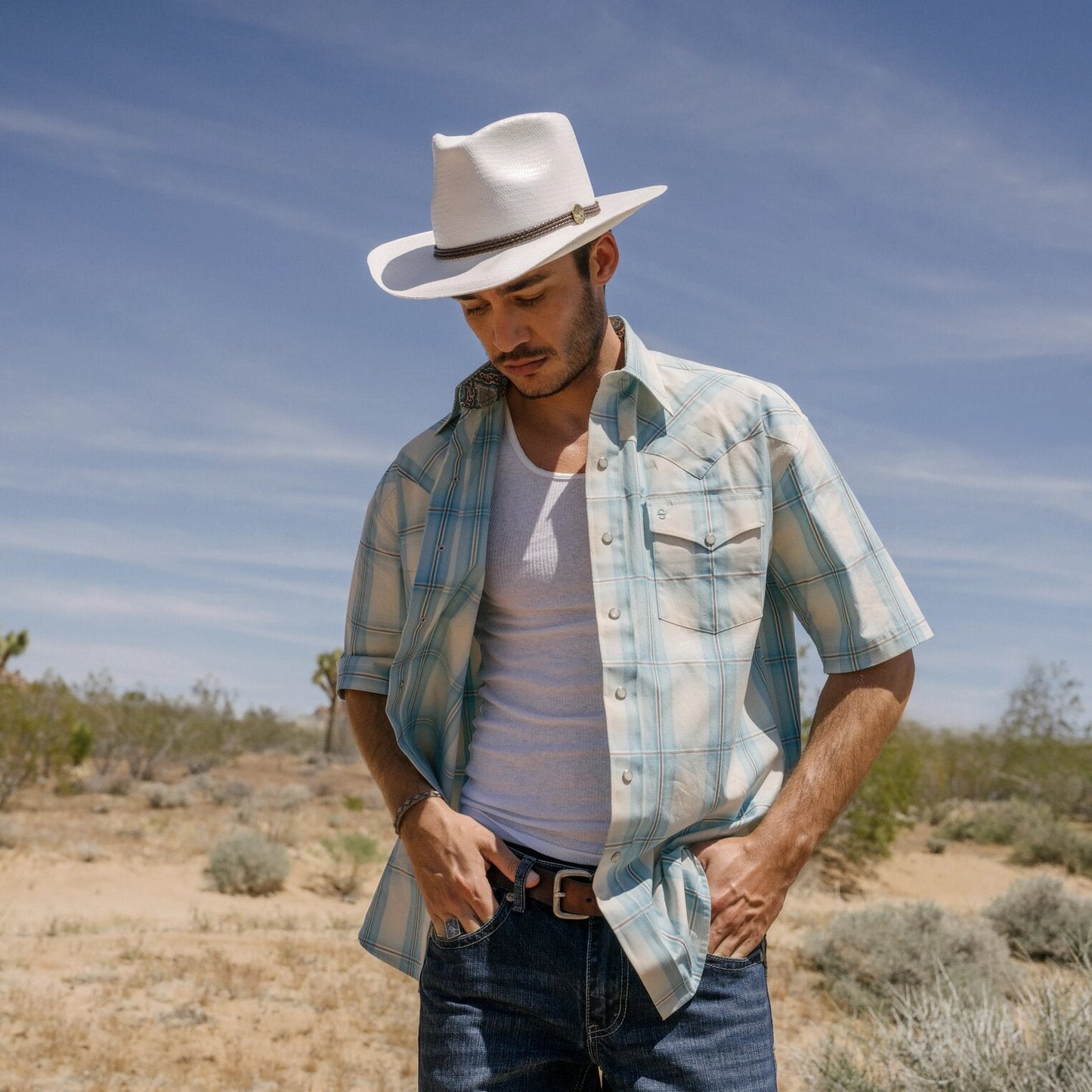 Ombre Plaid Short Sleeve Western Shirt | Stetson Blue