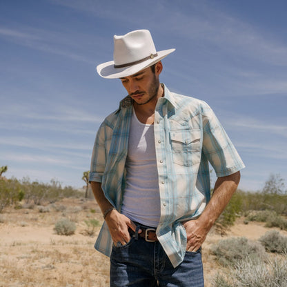 Ombre Plaid Short Sleeve Western Shirt | Stetson Blue