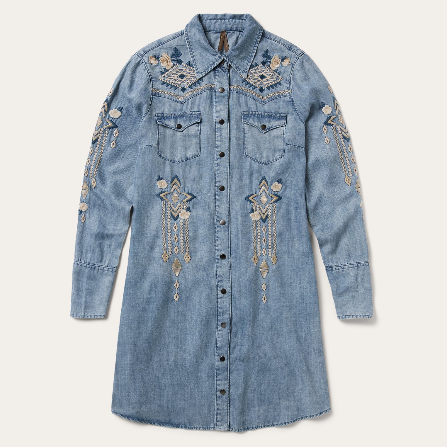 Embroidered Denim Twill Shirt Dress | Stetson Blue