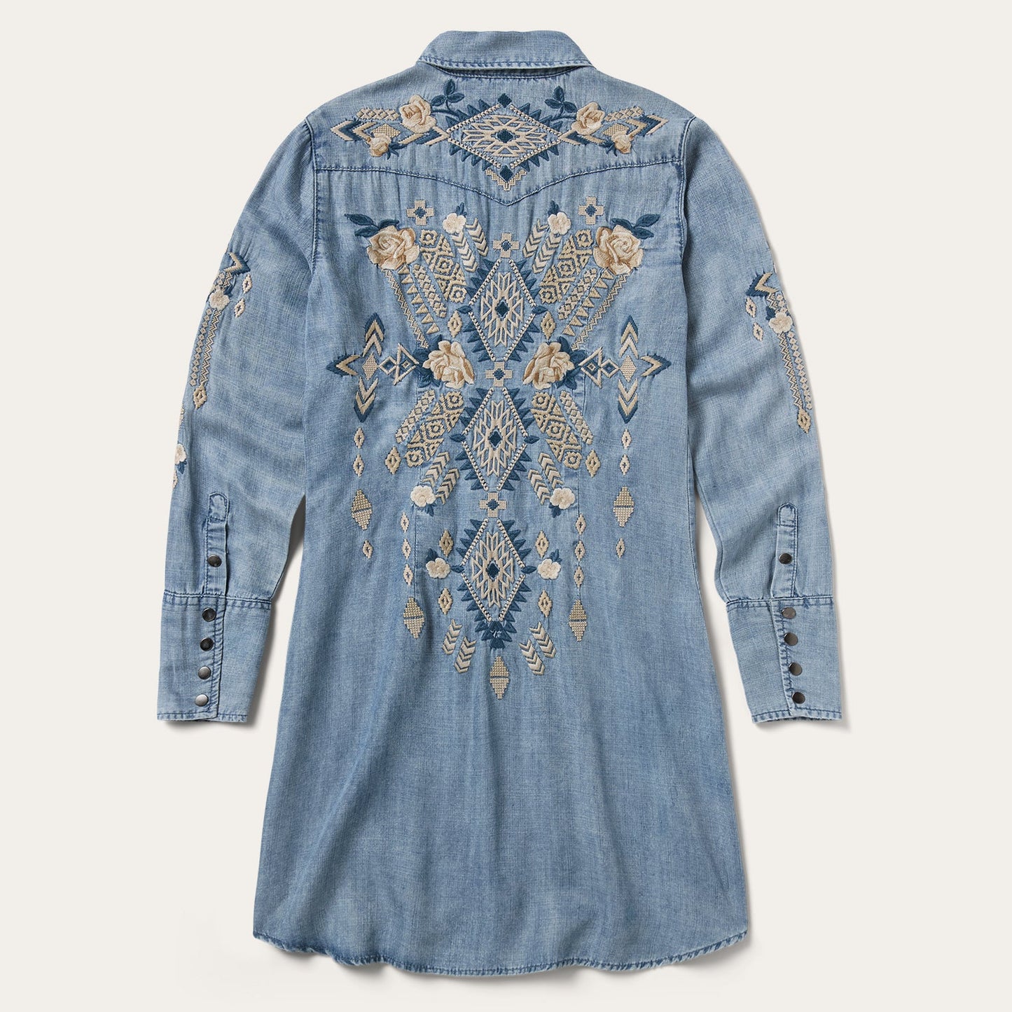 Embroidered Denim Twill Shirt Dress | Stetson Blue