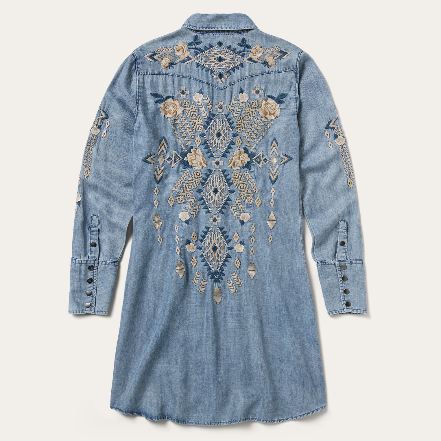 Embroidered Denim Twill Shirt Dress | Stetson Blue