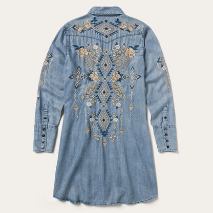 Embroidered Denim Twill Shirt Dress | Stetson Blue