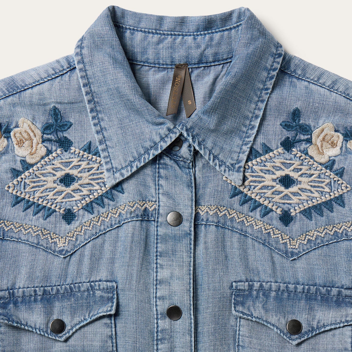 Embroidered Denim Twill Shirt Dress | Stetson Blue