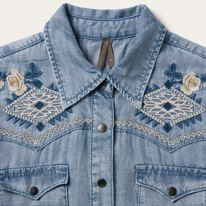 Embroidered Denim Twill Shirt Dress | Stetson Blue