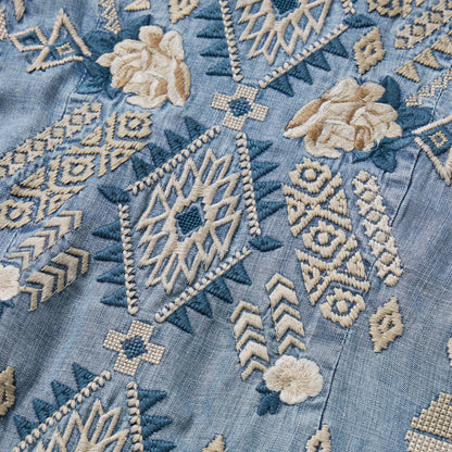 Embroidered Denim Twill Shirt Dress | Stetson Blue