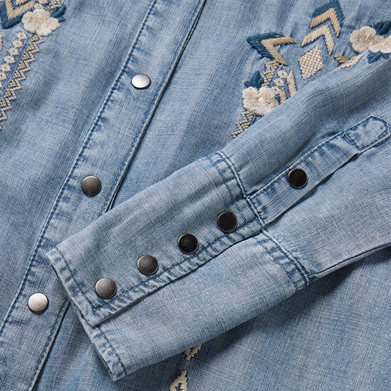 Embroidered Denim Twill Shirt Dress | Stetson Blue