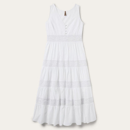White Cotton Lawn Sleeveless Dress | Stetson White