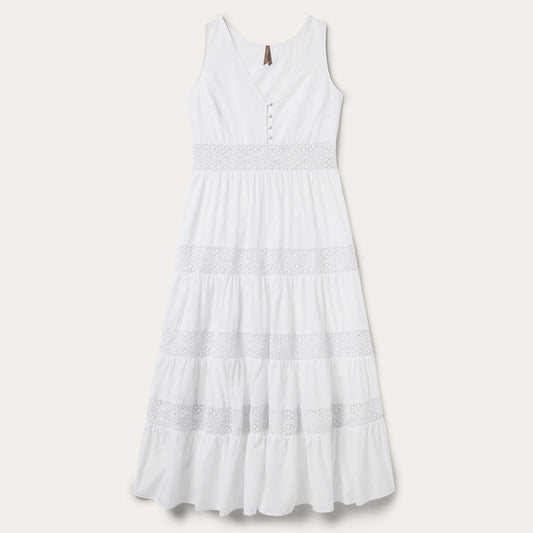 White Cotton Lawn Sleeveless Dress | Stetson White