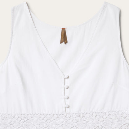 White Cotton Lawn Sleeveless Dress | Stetson White