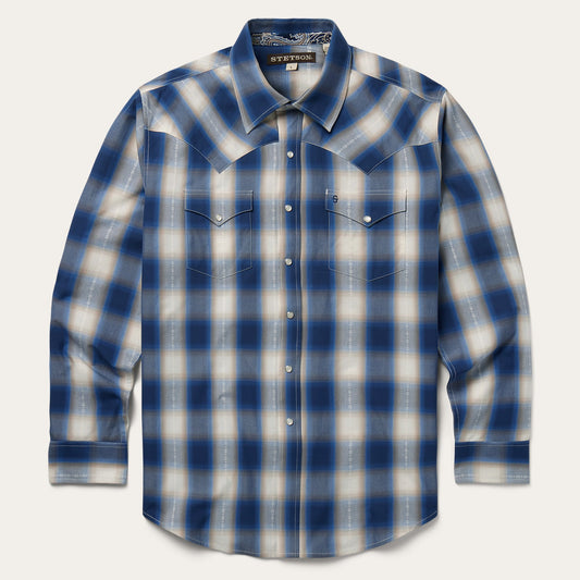 Blue Ombre Plaid Western Shirt | Stetson Blue
