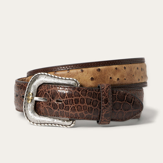 Ostrich Print Croco Embossed Western Tabs Belt | Stetson Cognac/California Nut