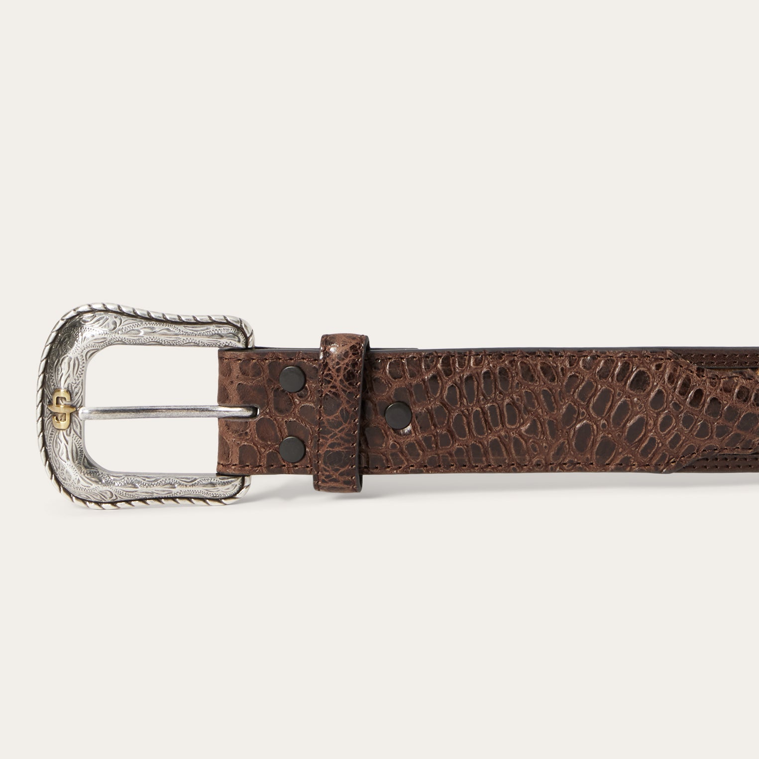 Ostrich Print Croco Embossed Western Tabs Belt | Stetson Cognac/California Nut