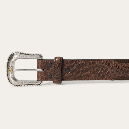 Ostrich Print Croco Embossed Western Tabs Belt | Stetson Cognac/California Nut