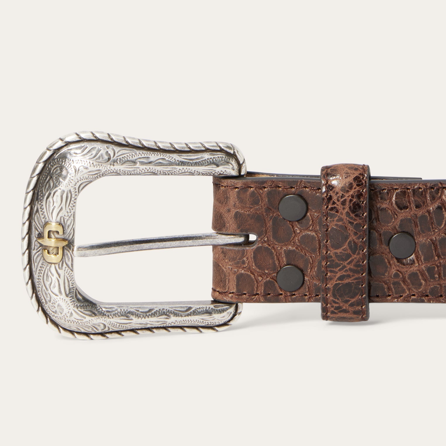Ostrich Print Croco Embossed Western Tabs Belt | Stetson Cognac/California Nut