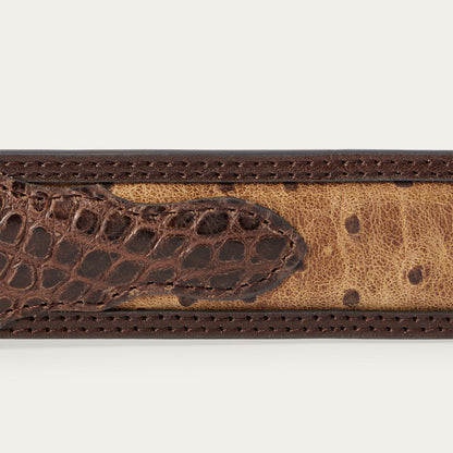 Ostrich Print Croco Embossed Western Tabs Belt | Stetson Cognac/California Nut