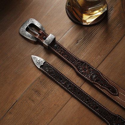 Tooled Tapered Belt | Stetson Brown/Sand