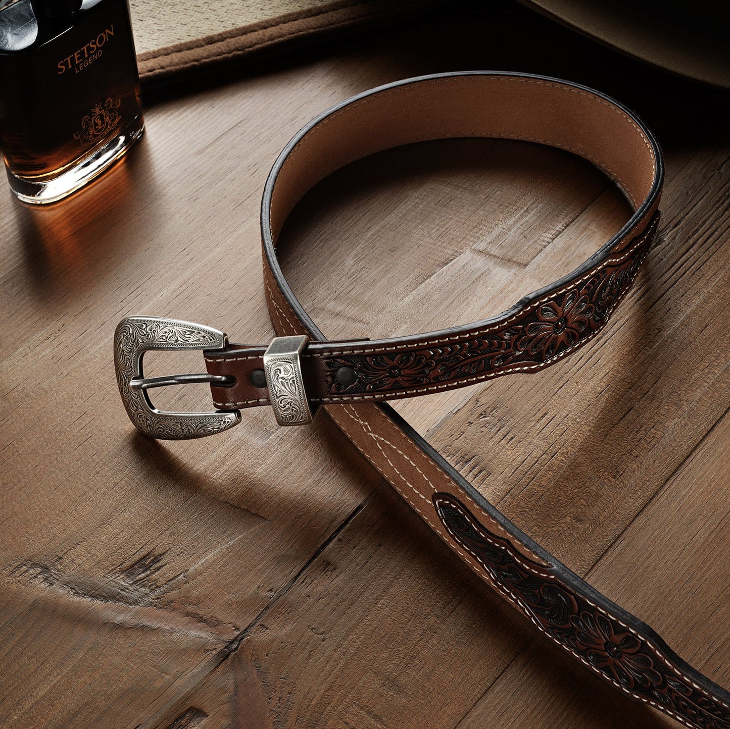 Tooled Tapered Belt | Stetson Brown/Sand