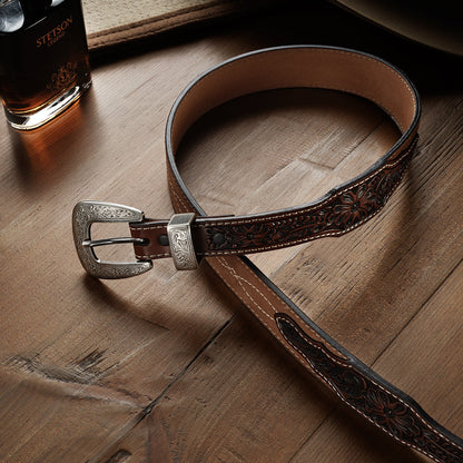 Tooled Tapered Belt | Stetson Brown/Sand