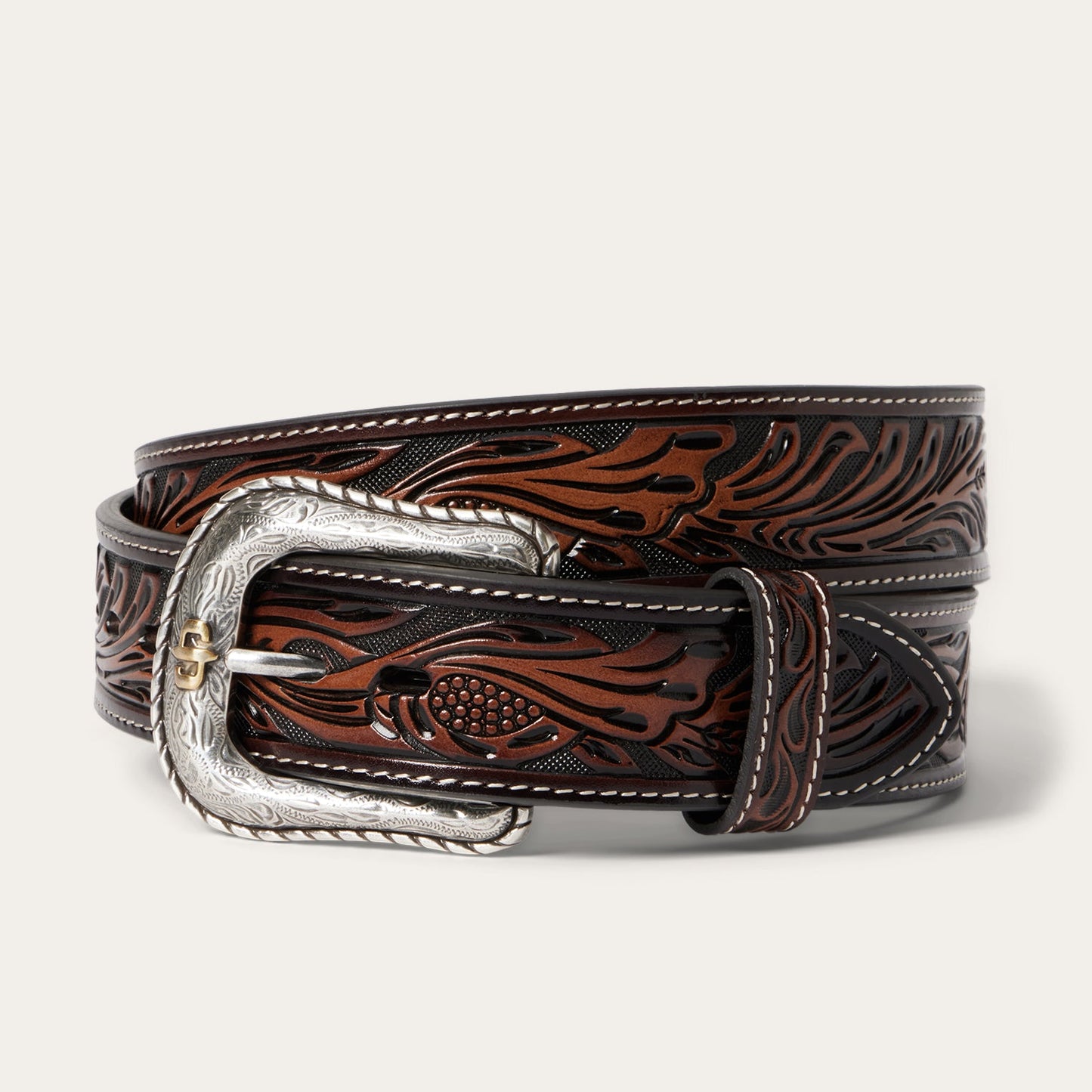 Tooled Belt | Stetson Dark Brown