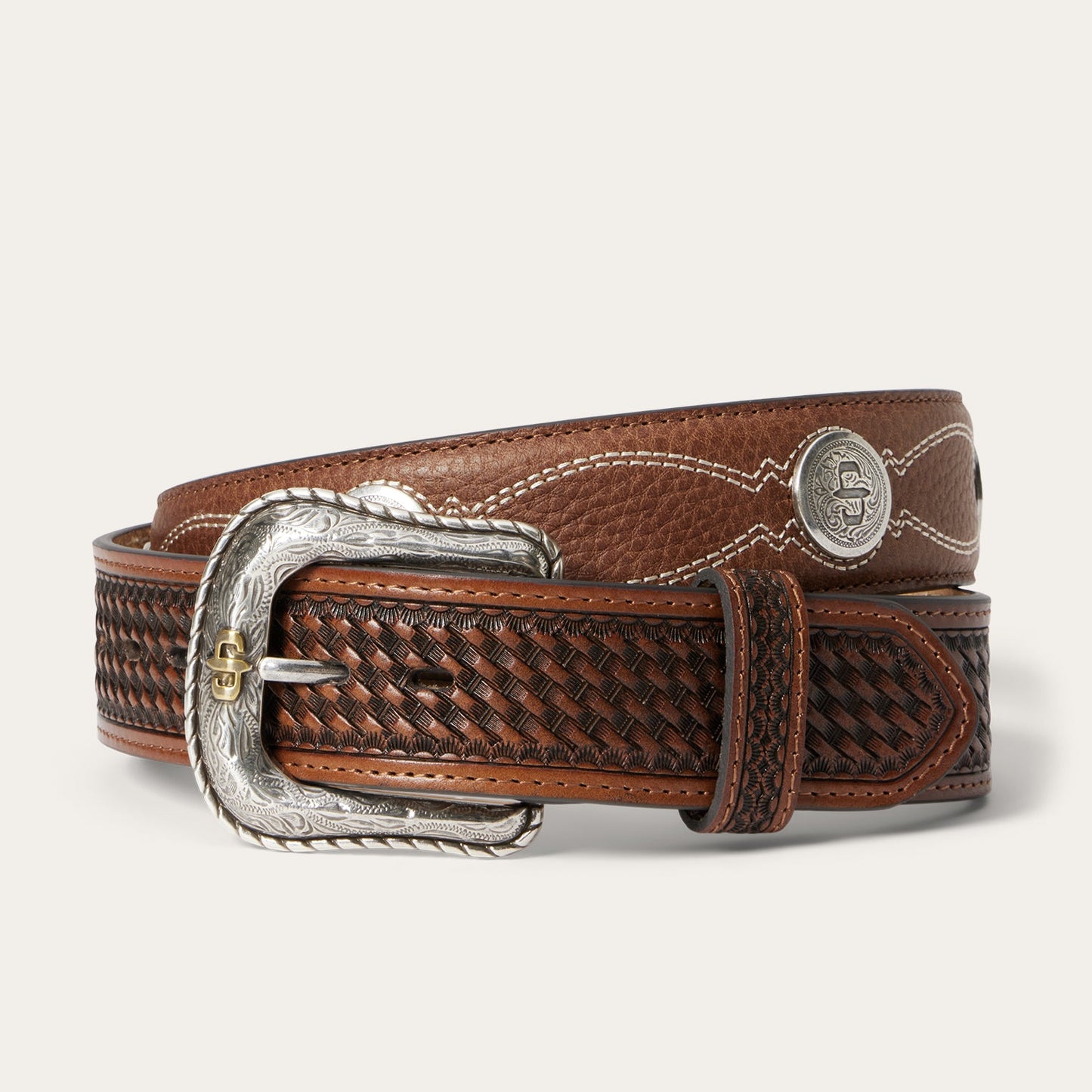 Pebble Leather Basket Weave Tabs Belt | Stetson Natural/Brown