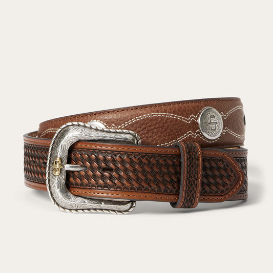 Pebble Leather Basket Weave Tabs Belt | Stetson Natural/Brown