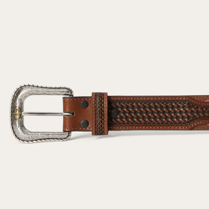Pebble Leather Basket Weave Tabs Belt | Stetson Natural/Brown