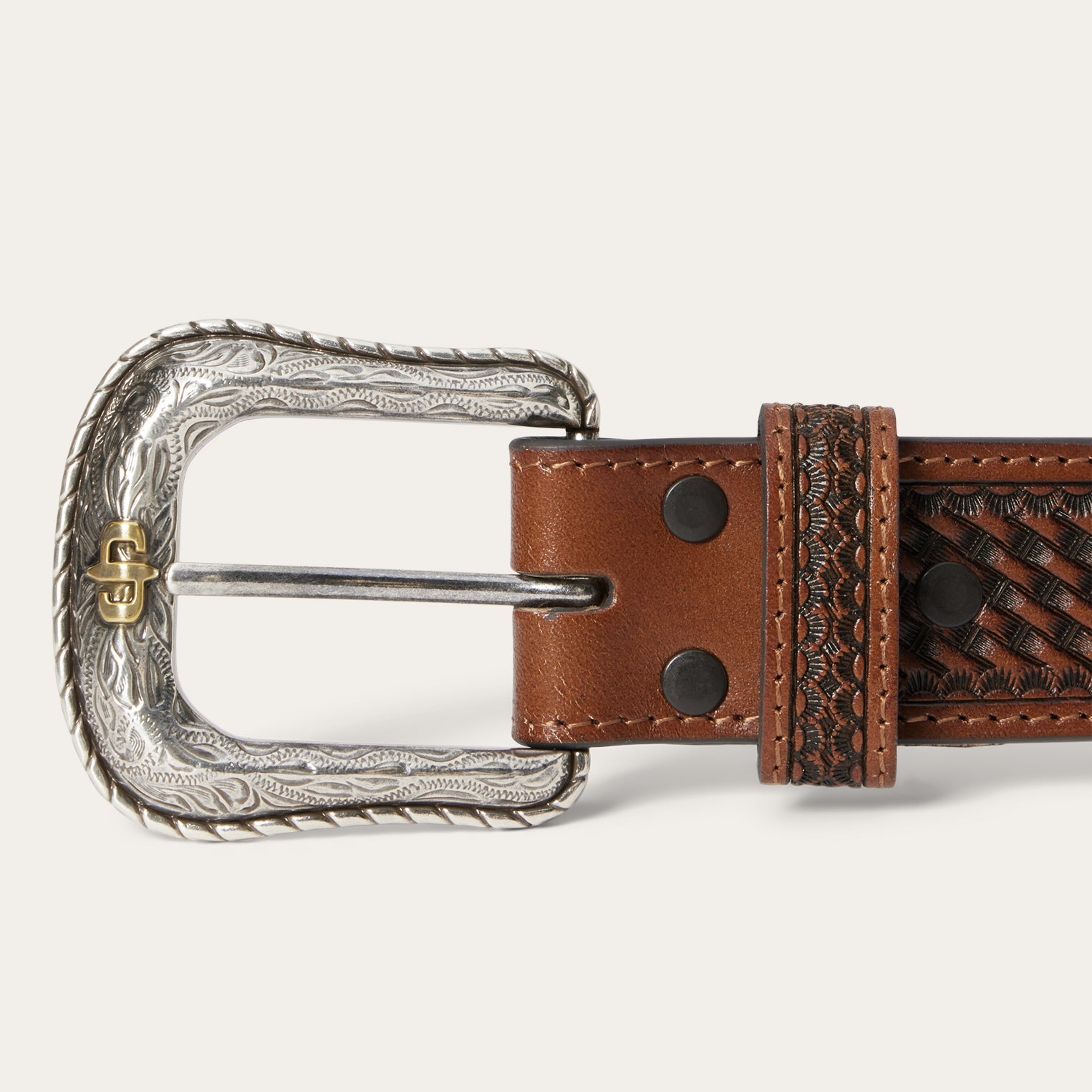 Pebble Leather Basket Weave Tabs Belt | Stetson Natural/Brown