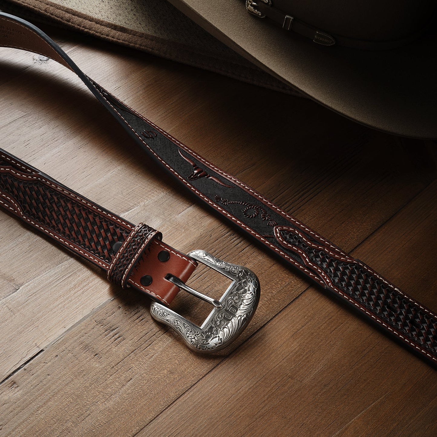 Western Icons Tooled Belt | Stetson Cognac