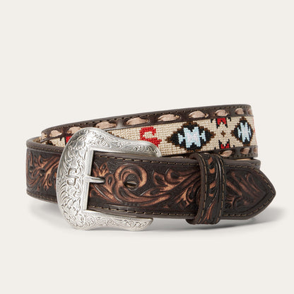 Embroidered Tooled Tab Belt | Stetson Vintage Brown