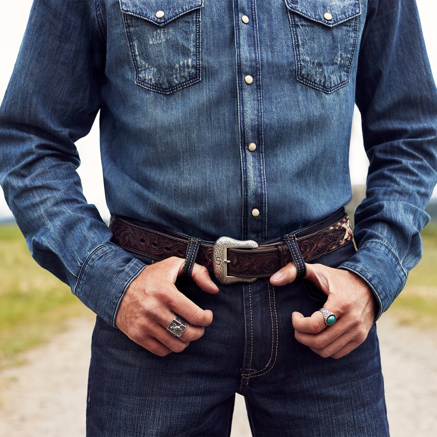 Embroidered Tooled Tab Belt | Stetson Vintage Brown