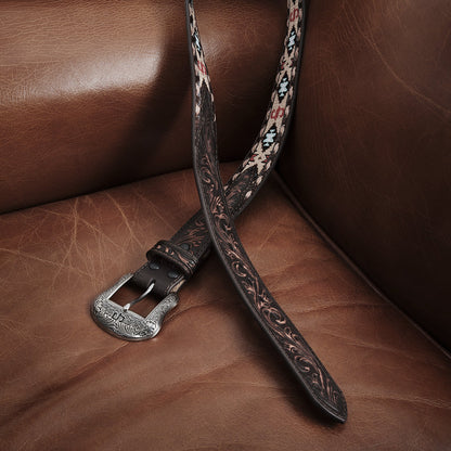 Embroidered Tooled Tab Belt | Stetson Vintage Brown