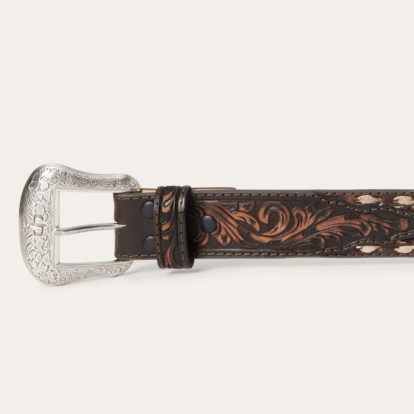 Embroidered Tooled Tab Belt | Stetson Vintage Brown