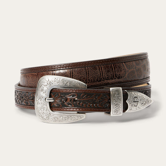 Croco Print Tooled Tapered Belt | Stetson Brown/Cognac