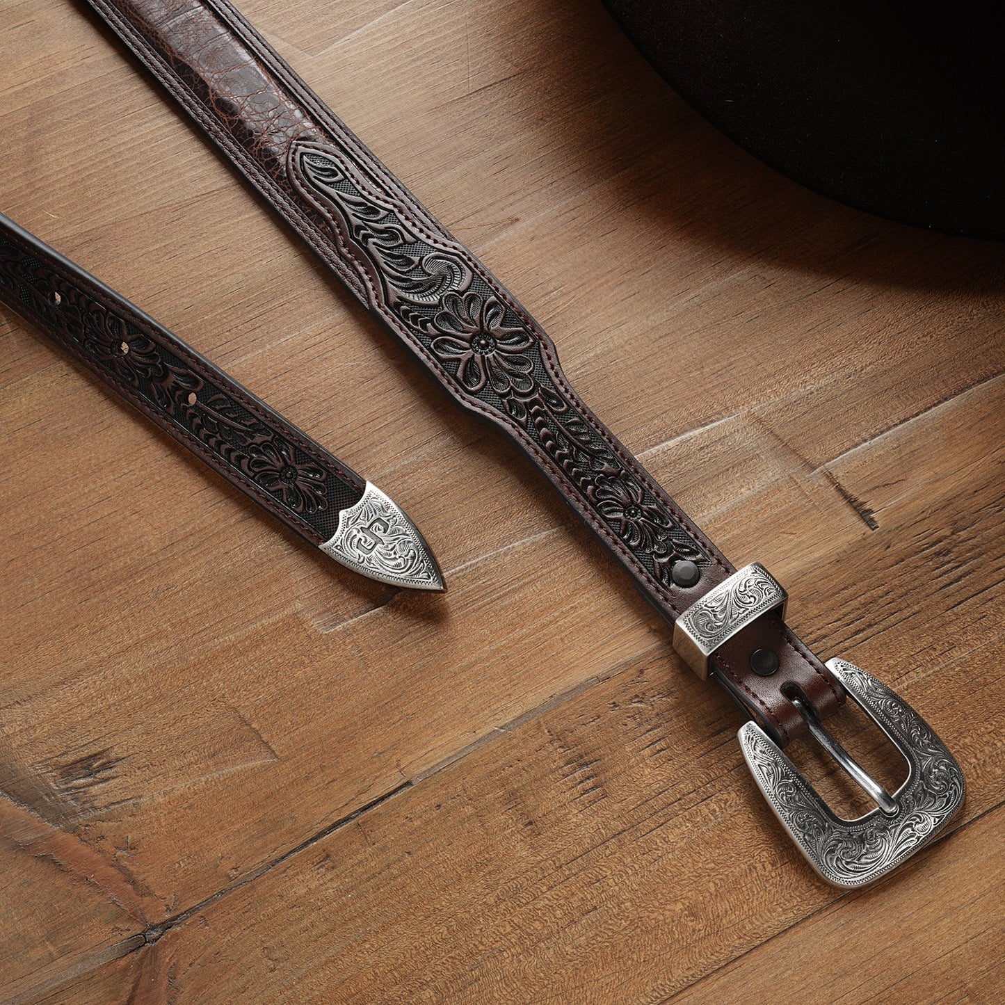 Croco Print Tooled Tapered Belt | Stetson Brown/Cognac